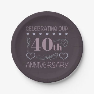 Elegant 40th Wedding Anniversary Purple Paper Plates