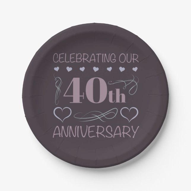 Elegant 40th Wedding Anniversary Purple Paper Plates (Front)