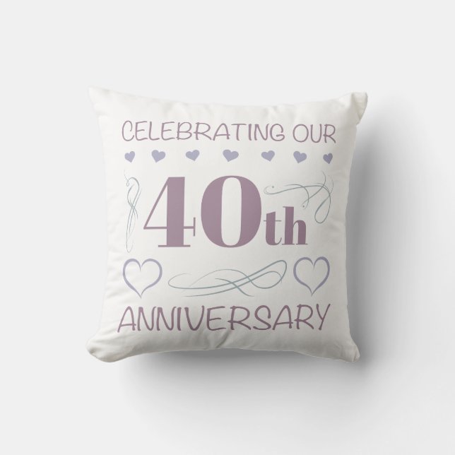 Elegant 40th Wedding Anniversary Purple Throw Pillow (Front)