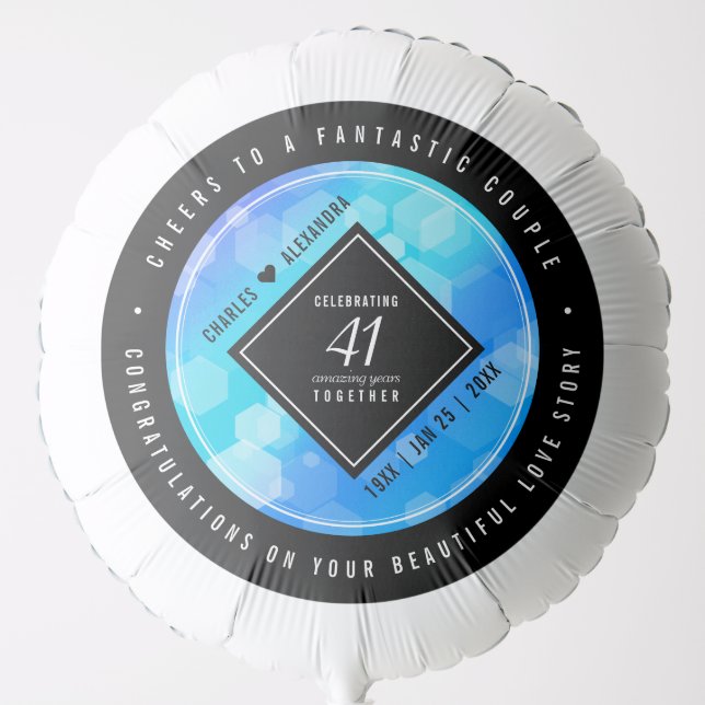 Elegant 41st Blue Topaz Wedding Anniversary Balloon (Front)