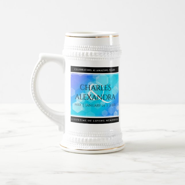 Elegant 41st Blue Topaz Wedding Anniversary Beer Stein (Left)