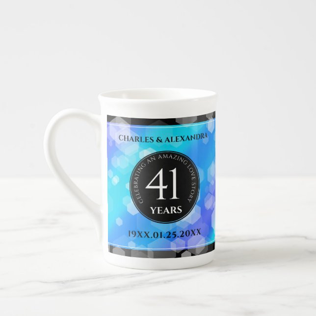 Elegant 41st Blue Topaz Wedding Anniversary Bone China Mug (Left)