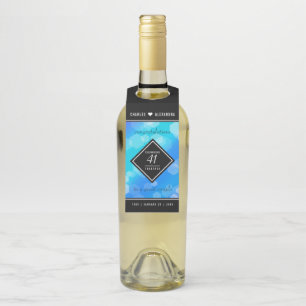 Elegant 41st Blue Topaz Wedding Anniversary Bottle Hanger Tag