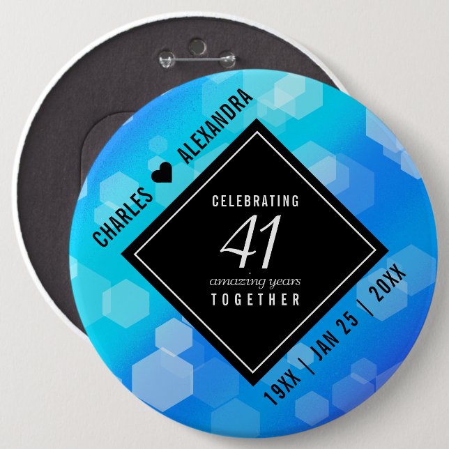 Elegant 41st Blue Topaz Wedding Anniversary Button (Front & Back)