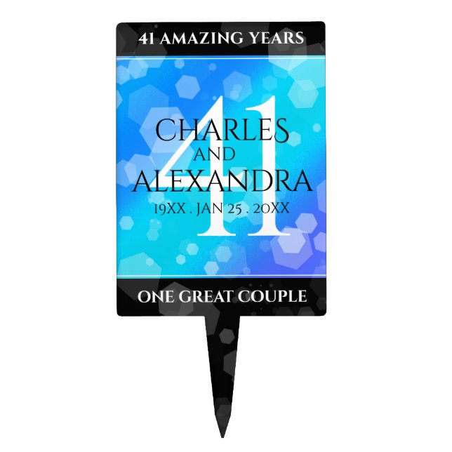 Elegant 41st Blue Topaz Wedding Anniversary Cake Topper (Front)