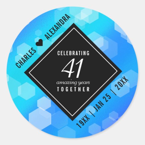 Elegant 41st Blue Topaz Wedding Anniversary Classic Round Sticker