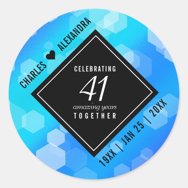Elegant 41st Blue Topaz Wedding Anniversary Classic Round Sticker (Front)