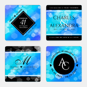 Elegant 41st Blue Topaz Wedding Anniversary Coaster Set
