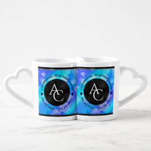 Elegant 41st Blue Topaz Wedding Anniversary Coffee Mug Set