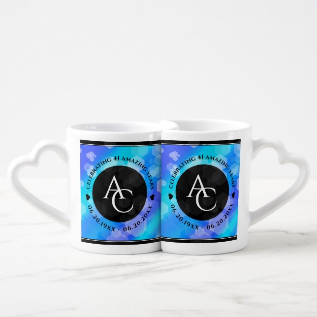 Elegant 41st Blue Topaz Wedding Anniversary Coffee Mug Set (Front Nesting)