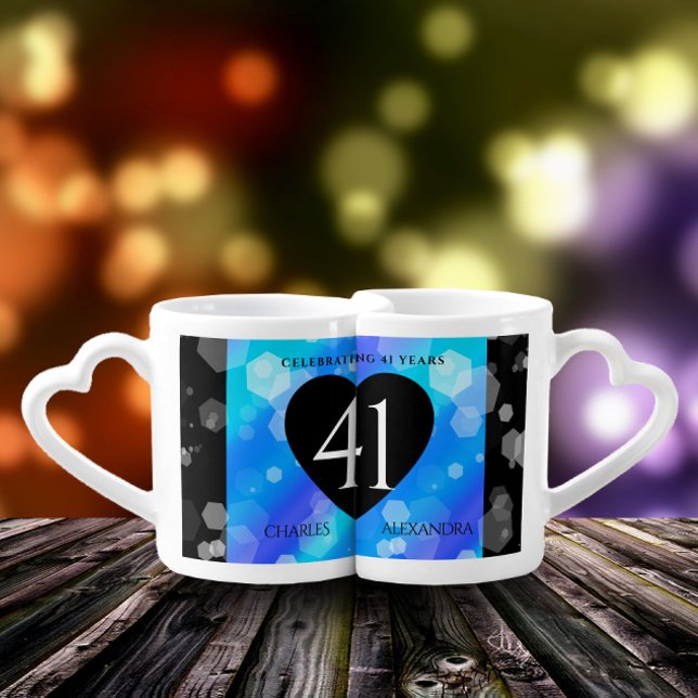 Elegant 41st Blue Topaz Wedding Anniversary Coffee Mug Set (Creator Uploaded)