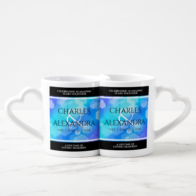 Elegant 41st Blue Topaz Wedding Anniversary Coffee Mug Set (Front Nesting)