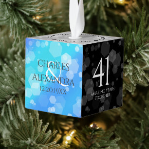 Elegant 41st Blue Topaz Wedding Anniversary Cube Ornament