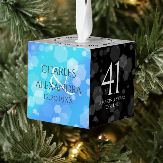 Elegant 41st Blue Topaz Wedding Anniversary Cube Ornament (Tree)