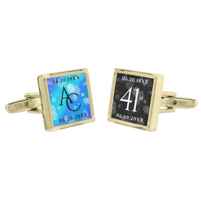 Elegant 41st Blue Topaz Wedding Anniversary Cufflinks (Angled)