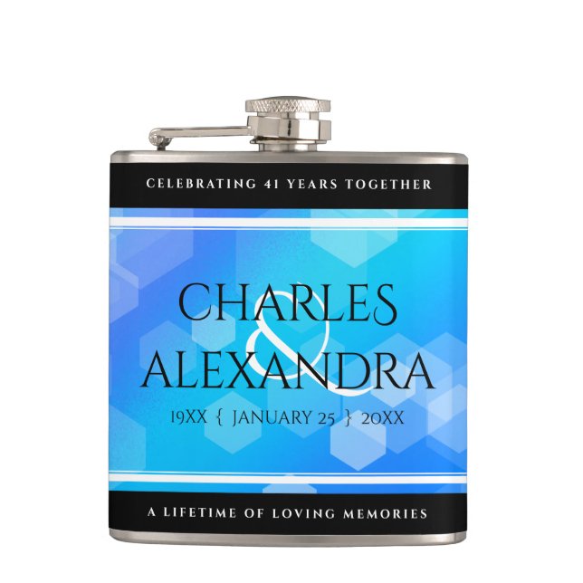 Elegant 41st Blue Topaz Wedding Anniversary Flask (Front)
