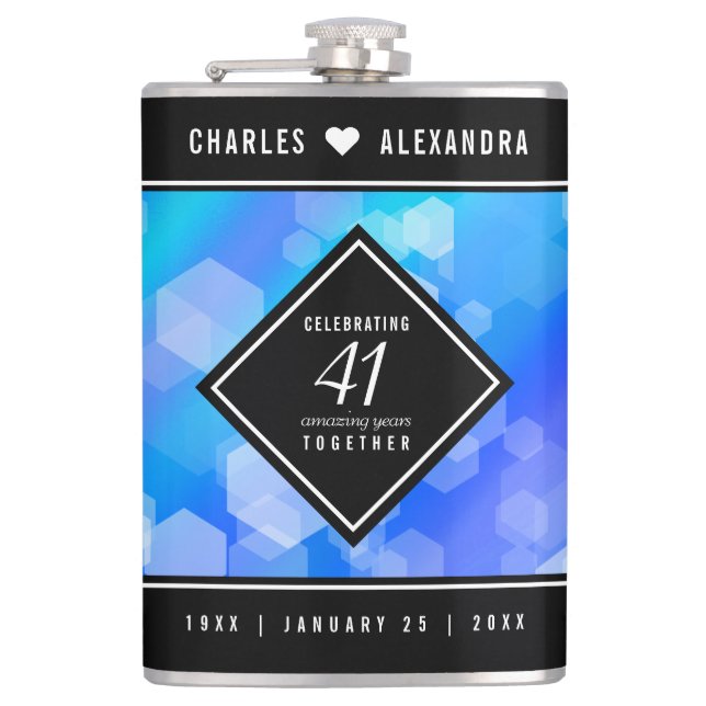 Elegant 41st Blue Topaz Wedding Anniversary Flask (Front)