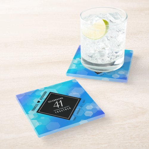 Elegant 41st Blue Topaz Wedding Anniversary Glass Coaster