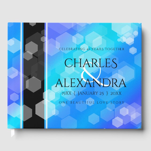 Elegant 41st Blue Topaz Wedding Anniversary Guest Book (Front)