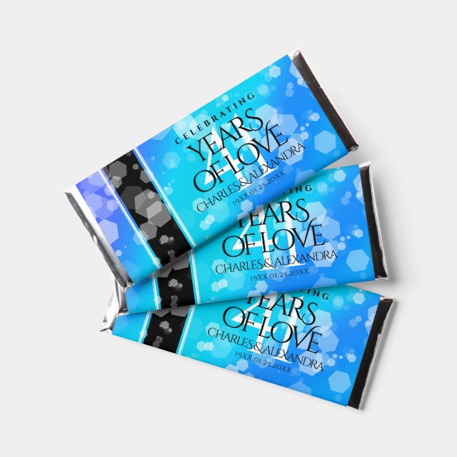 Elegant 41st Blue Topaz Wedding Anniversary Hershey Bar Favors (Front)