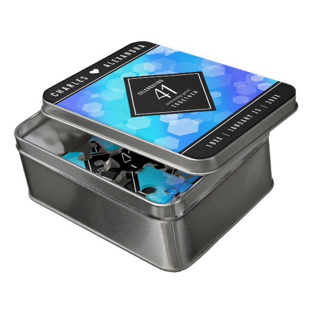 Elegant 41st Blue Topaz Wedding Anniversary Jigsaw Puzzle (Lid Open)