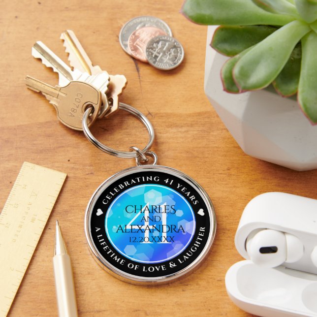 Elegant 41st Blue Topaz Wedding Anniversary Keychain (Desk)