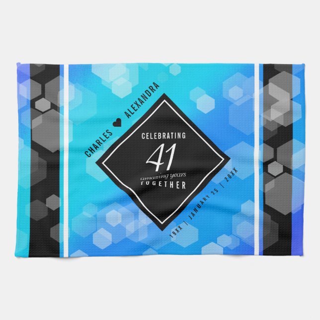 Elegant 41st Blue Topaz Wedding Anniversary Kitchen Towel (Horizontal)