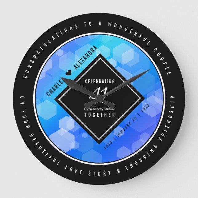 Elegant 41st Blue Topaz Wedding Anniversary Large Clock (Front)