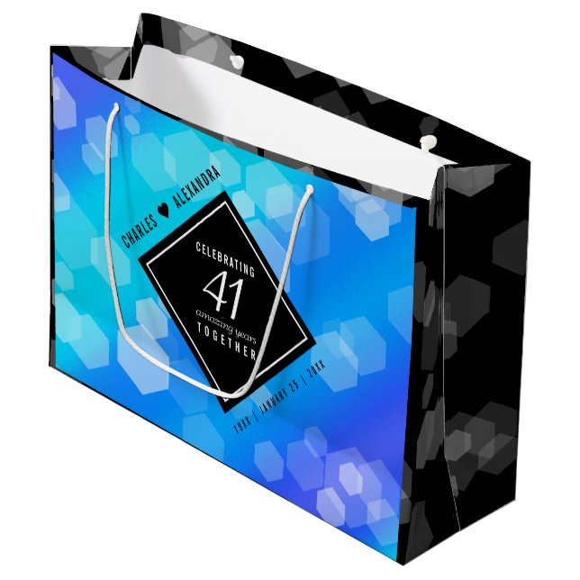 Elegant 41st Blue Topaz Wedding Anniversary Large Gift Bag (Front Angled)