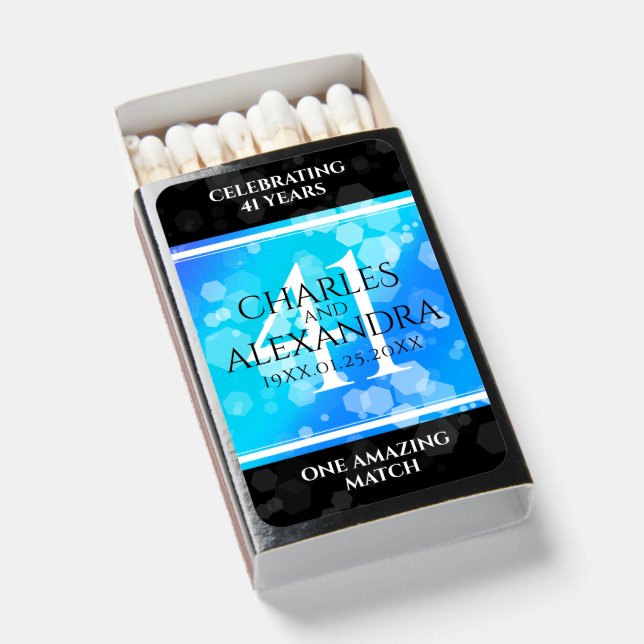 Elegant 41st Blue Topaz Wedding Anniversary Matchboxes (Front Open)