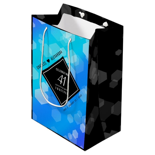 Elegant 41st Blue Topaz Wedding Anniversary Medium Gift Bag (Front Angled)