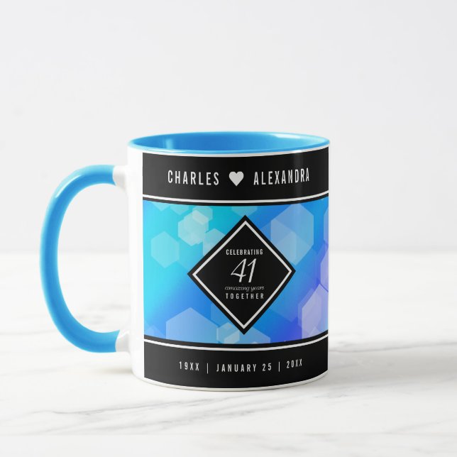 Elegant 41st Blue Topaz Wedding Anniversary Mug (Left)