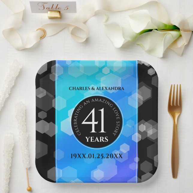 Elegant 41st Blue Topaz Wedding Anniversary Paper Plates (Wedding)