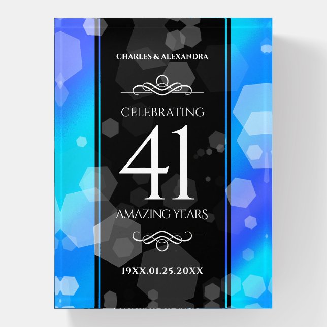 Elegant 41st Blue Topaz Wedding Anniversary Paperweight (Vertical)