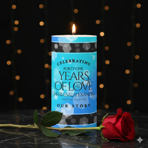 Elegant 41st Blue Topaz Wedding Anniversary Pillar Candle