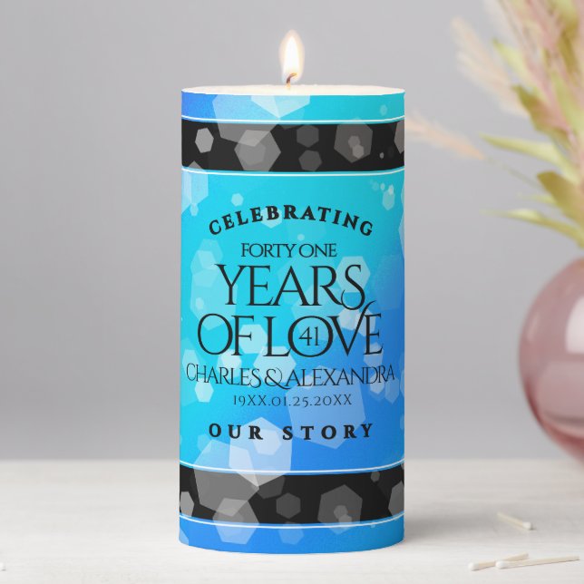 Elegant 41st Blue Topaz Wedding Anniversary Pillar Candle (In Situ)
