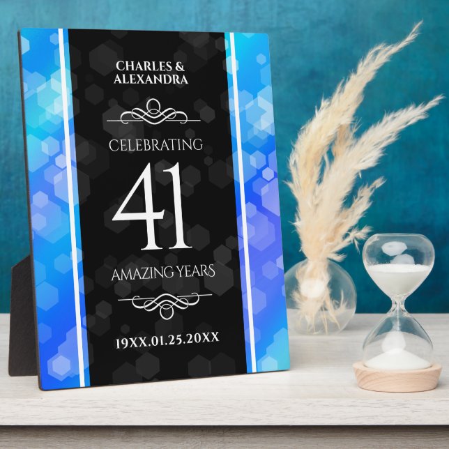 Elegant 41st Blue Topaz Wedding Anniversary Plaque (Side)
