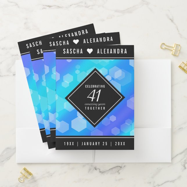 Elegant 41st Blue Topaz Wedding Anniversary Pocket Folder (In Situ)