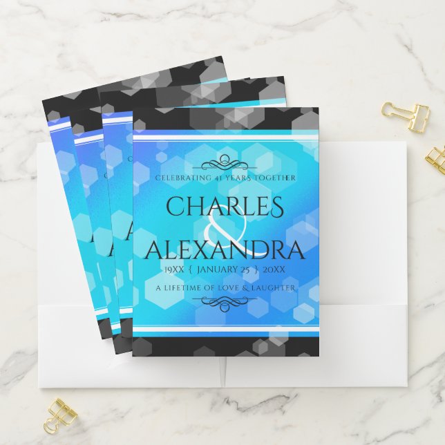 Elegant 41st Blue Topaz Wedding Anniversary Pocket Folder (In Situ)