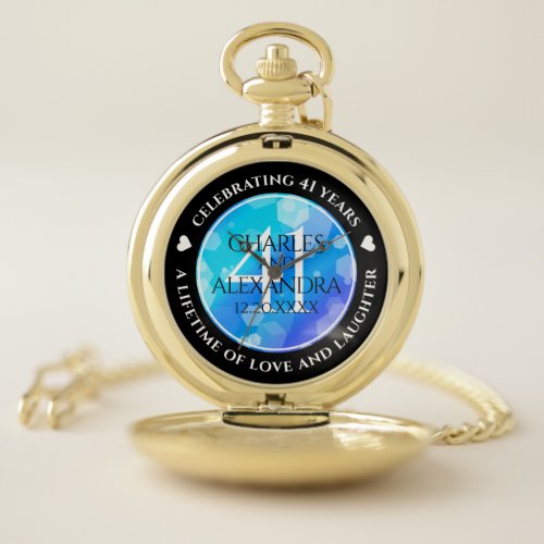 Elegant 41st Blue Topaz Wedding Anniversary Pocket Watch