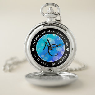 Elegant 41st Blue Topaz Wedding Anniversary Pocket Watch