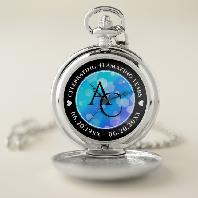 Elegant 41st Blue Topaz Wedding Anniversary Pocket Watch (Inside)