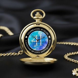 Elegant 41st Blue Topaz Wedding Anniversary Pocket Watch
