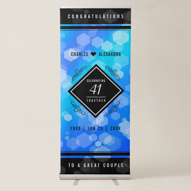 Elegant 41st Blue Topaz Wedding Anniversary Retractable Banner (Front)