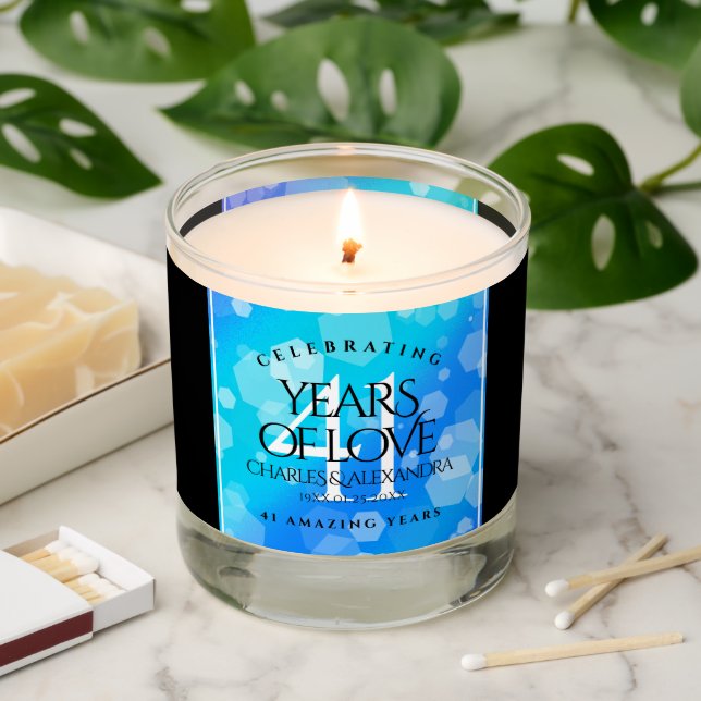 Elegant 41st Blue Topaz Wedding Anniversary Scented Candle (Lit)