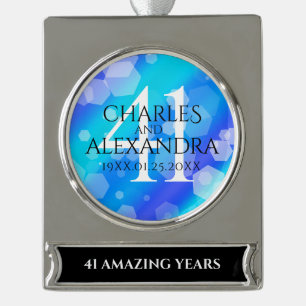 Elegant 41st Blue Topaz Wedding Anniversary Silver Plated Banner Ornament