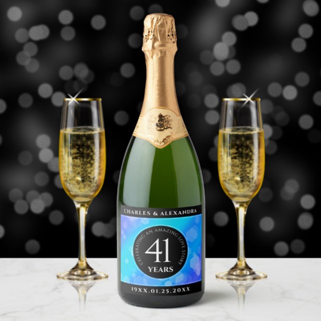 Elegant 41st Blue Topaz Wedding Anniversary Sparkling Wine Label (Creator Uploaded)