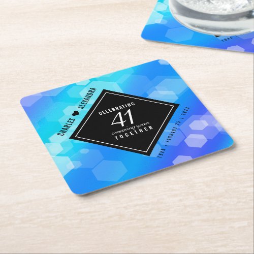 Elegant 41st Blue Topaz Wedding Anniversary Square Paper Coaster