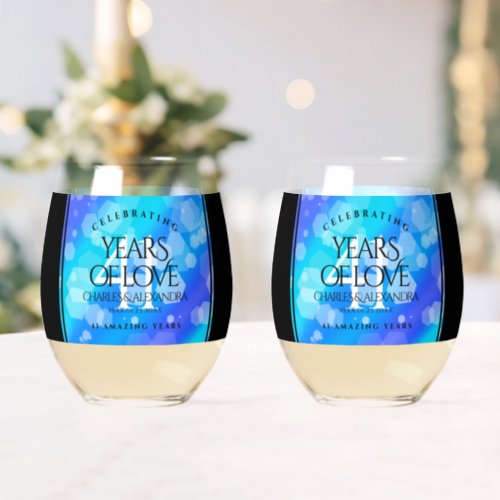 Elegant 41st Blue Topaz Wedding Anniversary Stemless Wine Glass