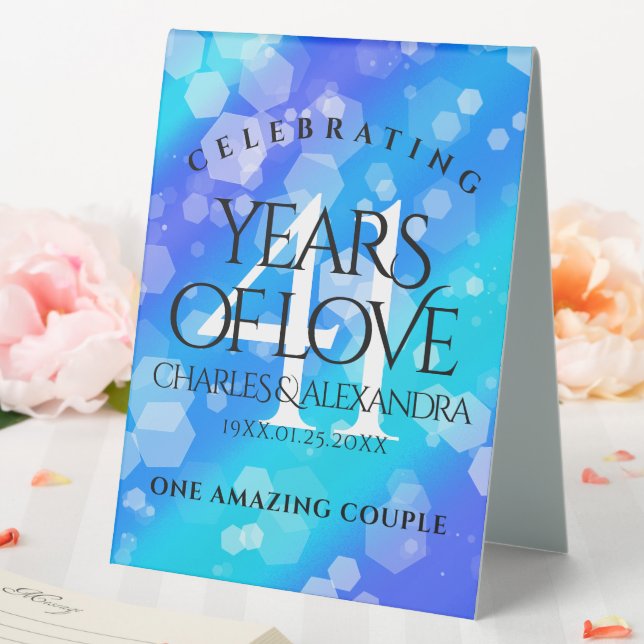 Elegant 41st Blue Topaz Wedding Anniversary Table Tent (In SItu (Wedding))